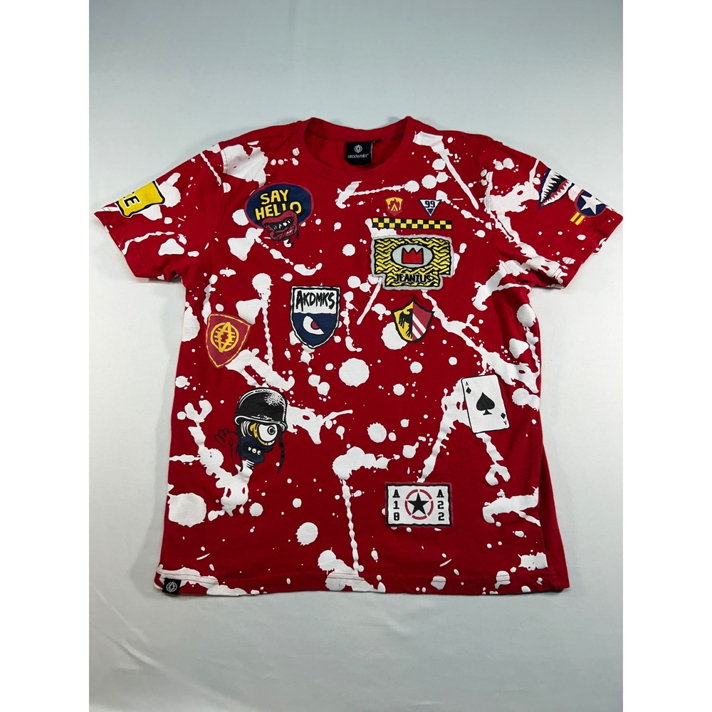 Akademiks Mens Red Paint Splatter Graphic Patch T-Shirt Size M